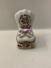 Rochard Limoges Hand Painted Porcelain Trinket Box Pink Gold Floral Chair France picture