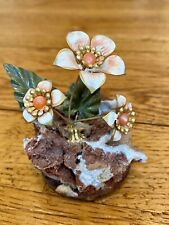 Vintage Frank Mosse Hand-Crafted Enameled Flowers In Golden Coral Rock Figurine picture