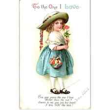Ellen Clapsaddle Valentine Girl with Pink Rose 1924 Original Postcard TK1-28 picture