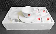 Set of 6 ILLY White Red Logo Coffee Cups & Saucers, O Handle, Italy, 12 Pcs picture