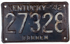 Kentucky 1942 Auto License Plate Garage Vintage Barren Co  Wall Decor Collector picture