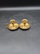 VTG Tiny Brass Candle Holders Chamber Taper 2 PC Finger Loops 1 1/4