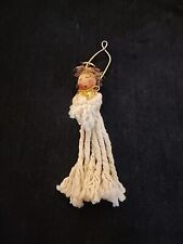 Vintage Angel Christmas Ornament Cotton Rope Dress Wood Face picture
