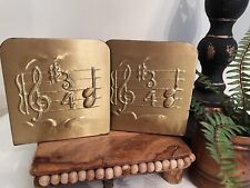 Pair Of Gold  Musical Note Bookends Velvet Backing, 5in Square In Size picture