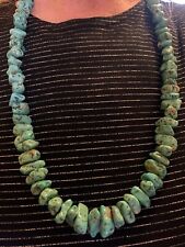 Vintage Turquoise Necklace Nuggets With Walnut Shells Beads 29” Long, picture