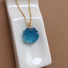 Natural Clear Blue Aquamarine Gems Flower Carved Woman Pendant 20x20x10mm AAAA picture