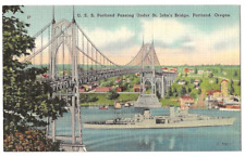Portland Oregon c1930's U. S. S. Portland, St. Johns Bridge, Willamette River picture