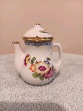 Vintage Trinket Box Porcelain Coffee / Tea Pot Shape Floral Pattern  picture