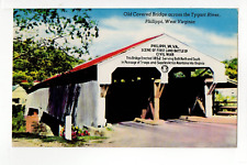 Postcard Old Covered Bridge Across the Tygart River Philippi West Virginia picture
