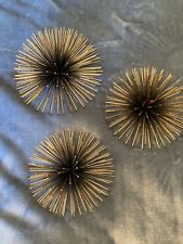 Mid Century Modern Sea Urchins STARBURST Atomic Wall Decor Set/3 Brass Metal picture