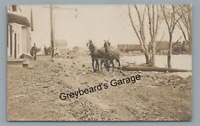 RPPC NYC Railroad Train Horse Team Clearing Logs Vintage Real Photo Postcard picture
