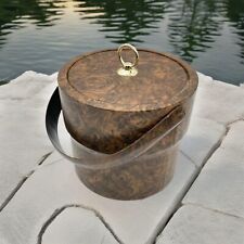 MCM Ice Bucket Wood Look Nature Vinyl Cover Home Bar Den Clean Interior Vintage picture