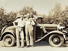 U2 Photograph Old Man Poses With Car And Two Handsome Men 1920's picture