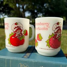 STRAWBERRY SHORTCAKE Vintage Anchor Hocking Milk Glass Coffee Mug Cup 1980 USA picture