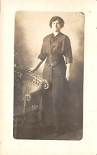 RPPC Edwardian Woman Studio Photo Belding, Michigan 1915 Vintage Postcard picture