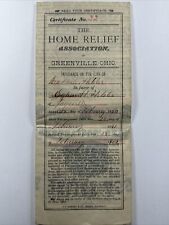 1880 Greenville, Ohio Home Relief Association Life Insurance Beautiful Document picture