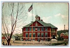 Livermore Falls Maine Postcard High School Building Exterior 1908 Antique Flag picture