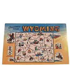 Postcard Greetings From Wyoming Map Highways Cities Facts Chrome Posted picture