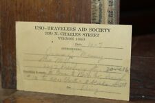 Vintage WWII USO Travelers Aid Society Card picture