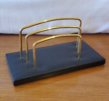 Vintage Jacques Adnet Style Art Deco Brass Leather Office Desk Mail Organizer  picture
