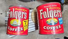 Lot of 2 Empty Vintage Folgers Regular Grind Coffee Cans 2lb and 3lb Ship Label picture