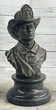 Firefighter Fireman Bronze Metal Bust Statue Sculpture Memorial on Marble Base picture