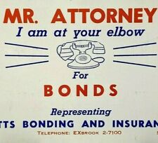 Vintage 1950s Mr Attorney Bonds Massachusetts Bonding Insurance Company Blotter picture