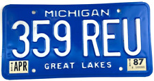 Michigan 1987 Auto License Plate Vintage Man Cave 359 REU Wall  Decor Collector picture