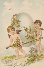 EASTER - Angels Carrying Huge Egg With Birds Overhead Postcard picture