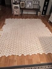 Vintage Crochet Queen Full Bedspread With Fringe 92x82 Off White picture