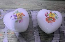 Two Vintage Bone China Heart Shaped Floral Design Trinket Boxes picture
