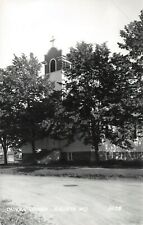 Augusta Wisconsin~Catholic Church on Dirt Road~Shade Trees~1940s RPPC picture