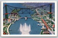 Chicago Illinois~International Expo~Skyride & Lagoon~Cascade Fountain~1934 Pc picture