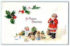 1923 Christmas Santa Claus Toys Holly Berries Embossed Westminster SC Postcard picture