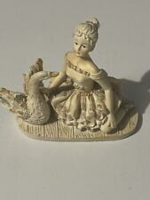 Retro Vintage Porcelain Cast Figurine Art Deco Dancing Lady Valet Swan. picture