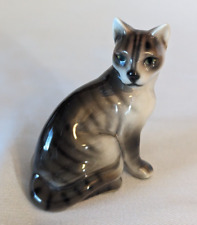 Vintage RARE Wein Knight Ceramics Austrian Striped Cat Figurine sitting Keramos picture