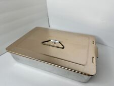 VINTAGE MIRRO ALUMINUM CAKE PAN w/ SLIDE ON COPPER ROSE GOLD LID 13 X 9 X 2 5/8 picture