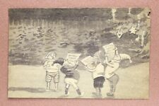 RARE Tsarist Russia Wooden postcard Smiltene 1911 GNOME Dwarf Notes New Year  picture