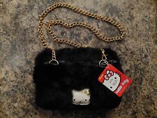 2000 2001 Sanrio Hello Kitty Fuzzy Black Purse Bag Vintage Brand New W/ Tags picture