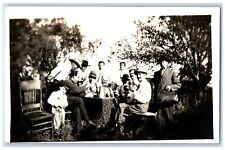 c1910's Men Drinking Beer Backyard Picnic Little Boy RPPC Photo Antique Postcard picture
