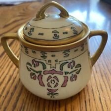 Antique Weimar Germany Hand Painted Floral Gold Gilt Sugar Bowl Porcelain  picture
