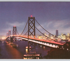 San Francisco-Oakland Bay Bridge at Night 1960s by Tom Tracy VTG Postcard UNP picture