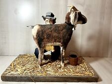 Vintage Folk Art Soft Sculpture Man Milking GoatHandmade Doll Figure NC picture