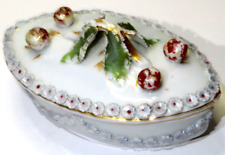 Vintage Hand Painted Porcelain Holly Berry Trinket Box 4.5