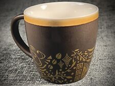 Starbucks Coffee Mug Bone China Brown & Gold Rim Coffee Bean Leaves Cup 2011 picture
