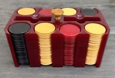 Antique Vintage Red / Maroon Bakelite Catalin Poker Chip Caddy with Chips picture