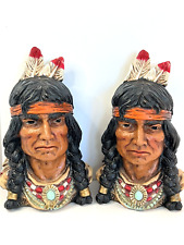 MCM Native American Figures Bookends Bust 1966 Universal Statuary Chicago USA picture