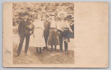 5 Young People all with Different Hats Posing Outdoors UNP RPPC picture