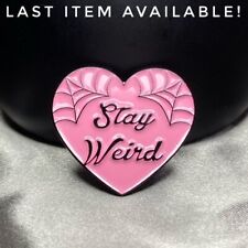 Stay Weird Pink Black Love Heart Enamel Pin Badge Brooch Accessory Gothic Gift picture