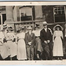 c1910s Classy Group Friends Outdoors RPPC Character Acting Smile Hats Photo A261 picture